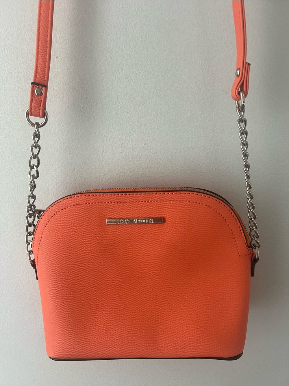 Steve Madden Coral-Orange Crossbody with Chain Strap